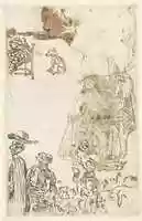 Free download Architectural Capriccio: Garden Entrance to a Palace (recto); Three Masked and Costumed Figures and Other Figure Studies (verso) free photo or picture to be edited with GIMP online image editor