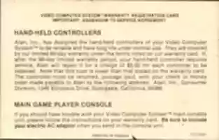 Free download Atari Video Computer System Warranty Registration Card free photo or picture to be edited with GIMP online image editor
