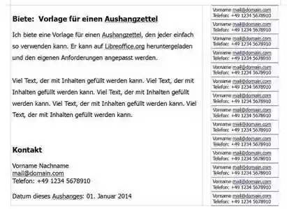 הורדה חינם Aushang mit Abreisszettel - תבנית הודעה DOC, XLS או PPT בחינם לעריכה עם LibreOffice מקוון או OpenOffice Desktop מקוון