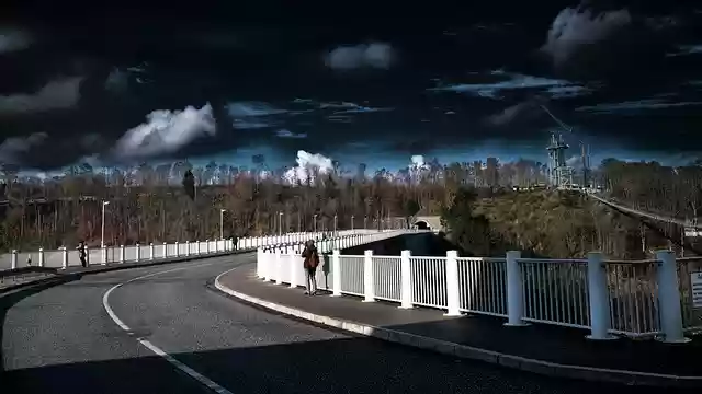 Free download bridge highway trees sky landscape free picture to be edited with GIMP free online image editor