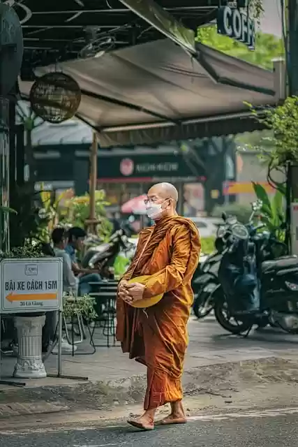 Free download buddha monk walk street free picture to be edited with GIMP free online image editor
