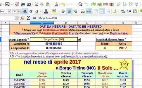 Libreng pag-download ng Calcolatore Effemeridi Solari DOC, XLS o PPT template na libreng i-edit gamit ang LibreOffice online o OpenOffice Desktop online