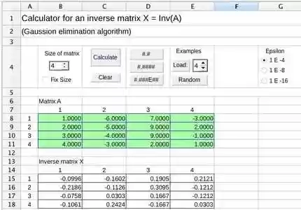 Calculadora de descarga gratuita para plantilla de matriz inversa DOC, XLS o PPT gratis para editar con LibreOffice en línea o OpenOffice Desktop en línea