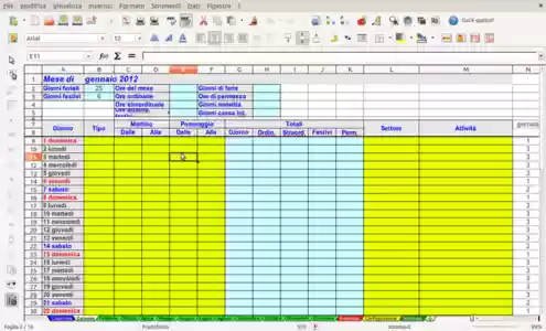 Calendario ore di lavoro dellanno DOC, XLS veya PPT şablonunu ücretsiz indirin LibreOffice çevrimiçi veya OpenOffice Masaüstü çevrimiçi ile düzenlenebilecek ücretsiz