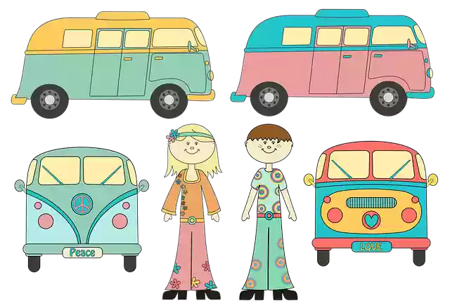 Free download Camper Van Hippy People -  free illustration to be edited with GIMP free online image editor