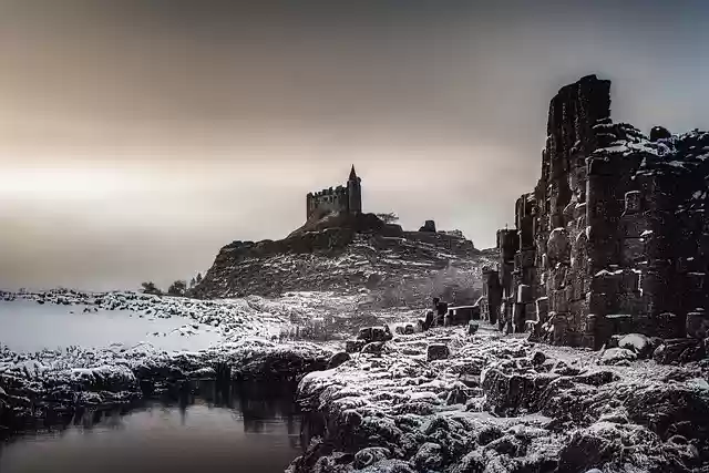 Free download castle ruins river snow winter free picture to be edited with GIMP free online image editor