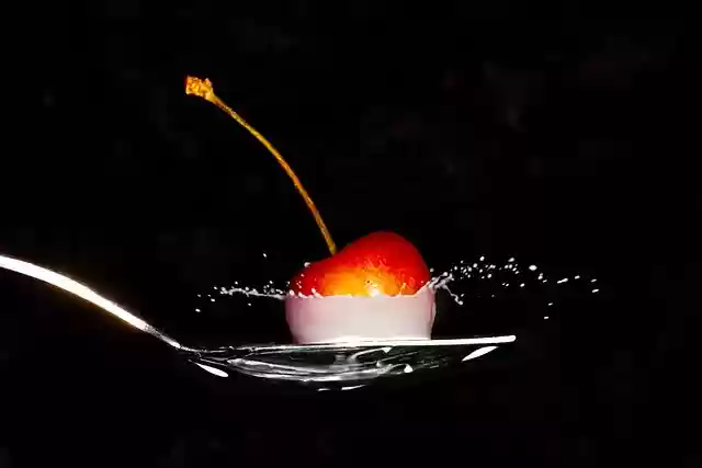 Free download cherry splash milk spoon fruit free picture to be edited with GIMP free online image editor
