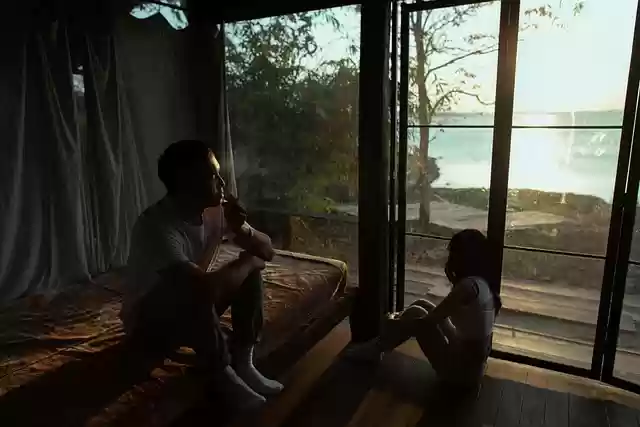 Free download couple bed sunset lake room view free picture to be edited with GIMP free online image editor