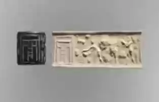 Free download Cylinder seal: ritual scene before a temple facade free photo or picture to be edited with GIMP online image editor