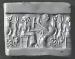 Free download Cylinder seal: seated figure holding the tail of a griffin free photo or picture to be edited with GIMP online image editor