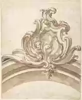 Free download Design for a Cartouche with Two Putti Heads inside a Shell, Atop of an Arch free photo or picture to be edited with GIMP online image editor