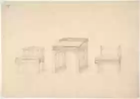 Free download Design for a Gothic Desk and Two Low Chairs free photo or picture to be edited with GIMP online image editor