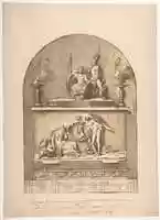 Free download Design for a Sepulchral Monument Divided in Two Parts with Bas Relief Surmounted by Statues and Foliate Decoration Below. free photo or picture to be edited with GIMP online image editor