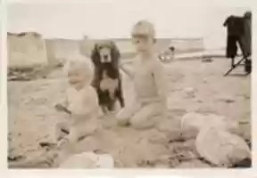 Free download Family Dog And Children, Epple Bay, Birchington, Kent, U. K., 1946 free photo or picture to be edited with GIMP online image editor
