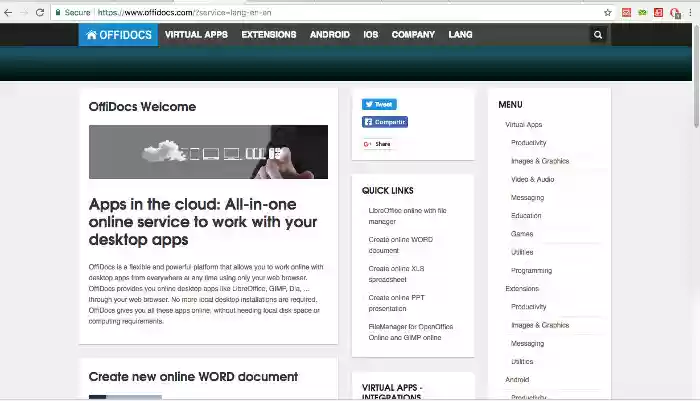 Masaüstü için OffiDocs web sitesi