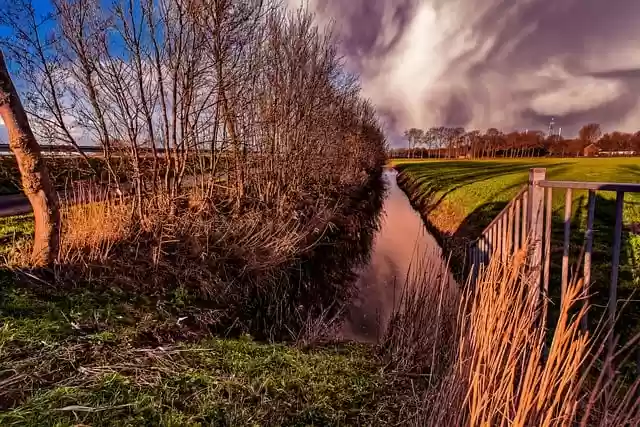 Free download fence trees clouds ditch free picture to be edited with GIMP free online image editor