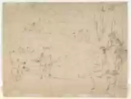 Free download Figure Studies (recto); Figures Along a Canal and on a Bridge; to the right, a Curtain and a Stool (?) (verso) free photo or picture to be edited with GIMP online image editor