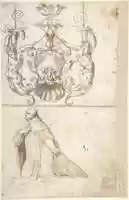 Free download Five Birds, Two Snails and a Cartouche with masks (recto); Grotesque with Two Figures and Mask; Below, A Kneeling Cleric (verso) free photo or picture to be edited with GIMP online image editor