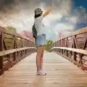 Flower hat girl on the bridge  screen for extension Chrome web store in OffiDocs Chromium