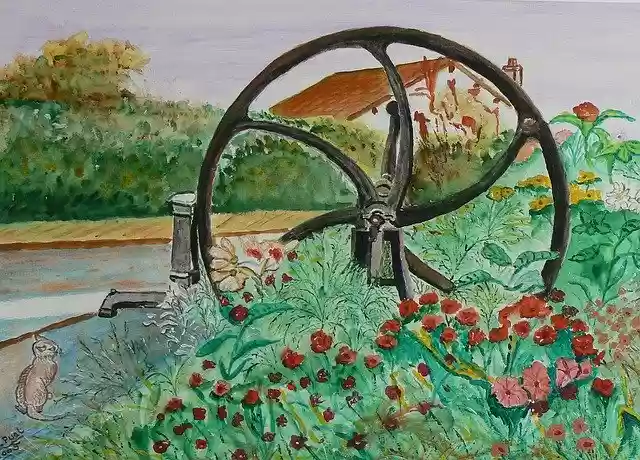 Free download Fountain Wheel Water Pump -  free illustration to be edited with GIMP free online image editor