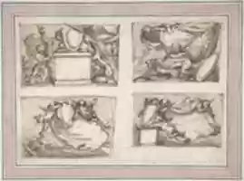Free download Four Sketches of Putti Hanging Coat of Arms free photo or picture to be edited with GIMP online image editor