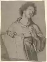 Descărcare gratuită Studiu pe jumătate al unui călugăr care ține în mână o carte și un instrument lung fotografie sau imagine gratuită pentru a fi editată cu editorul de imagini online GIMP