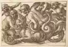 Free download Horizontal Panel Design with Five Male Figures Fighting a Dragon free photo or picture to be edited with GIMP online image editor