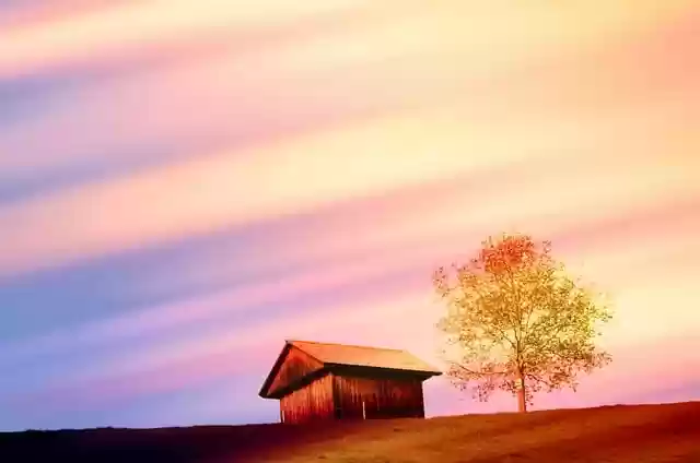 Free download hut tree hill field meadow free picture to be edited with GIMP free online image editor