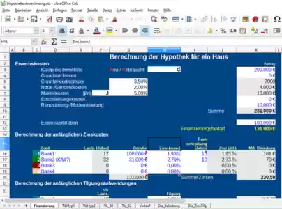 Hypothekenberechnung DOC, XLS veya PPT şablonunu ücretsiz indirin LibreOffice çevrimiçi veya OpenOffice Desktop çevrimiçi ile düzenlenebilecek ücretsiz