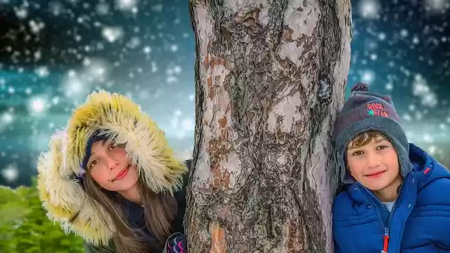 Free download kids snow boy and girl winter free picture to be edited with GIMP free online image editor