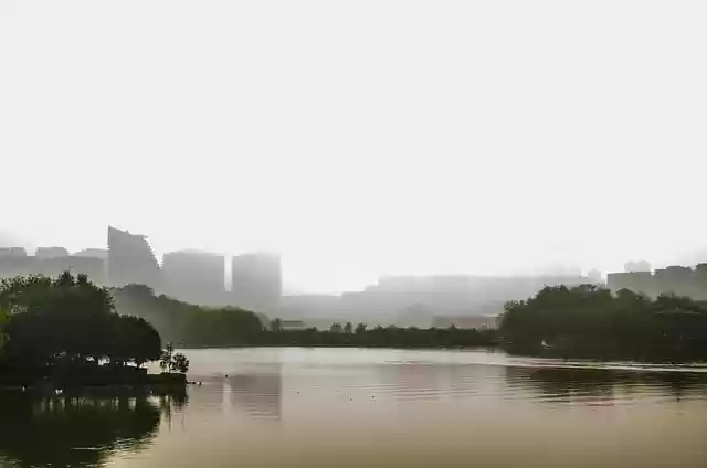 Free download lake haze buildings skyline free picture to be edited with GIMP free online image editor