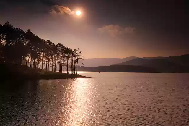 Free download lake sunset dawn sun mountains free picture to be edited with GIMP free online image editor
