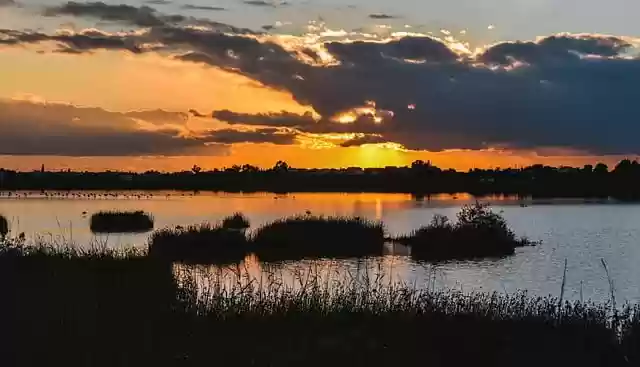 Free download lake sunset marsh sky clouds free picture to be edited with GIMP free online image editor