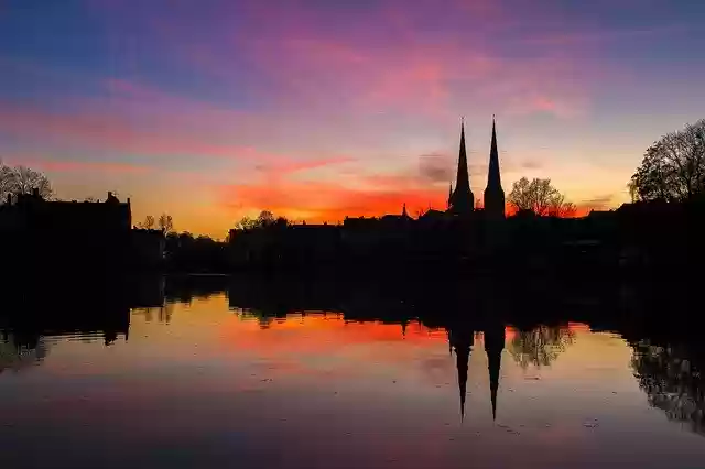 Free download Lübeck Sunset Sky Pink -  free free photo or picture to be edited with GIMP online image editor