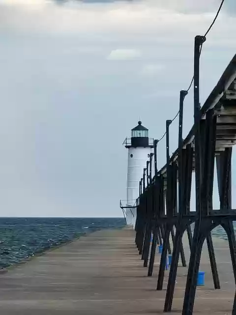 Free download lighthouse lake michigan pier free picture to be edited with GIMP free online image editor
