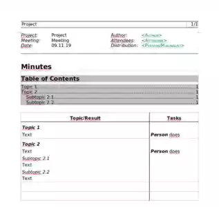 Minutes Form with Tasks by OffiDocs for office