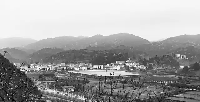 Free download Mountain Haze Village Black And -  free photo or picture to be edited with GIMP online image editor