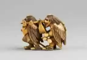 Free download Nestuke of Two Tengu Carrying a Parcel Suspended from the Long Beak free photo or picture to be edited with GIMP online image editor