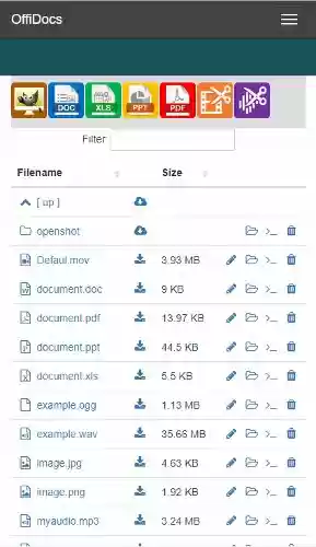 ตัวจัดการไฟล์ OffiDocs เพื่อสร้างและแก้ไข doc, xls, ppt, เสียง, วิดีโอ, รูปภาพ