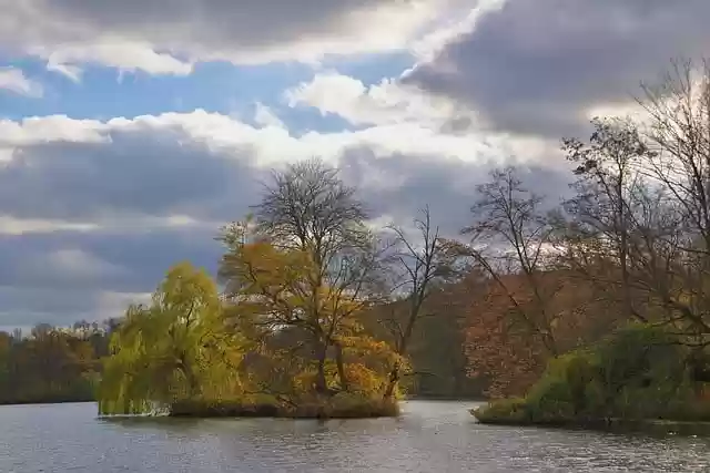 Free download park lake island fall clouds free picture to be edited with GIMP free online image editor