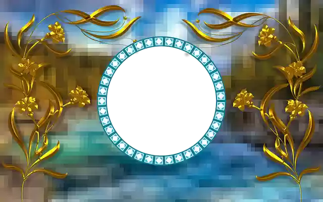 Free download Photo Frame Blue Circle Gold -  free illustration to be edited with GIMP free online image editor
