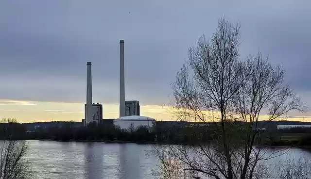 Free download power plant danube sunset flow free picture to be edited with GIMP free online image editor