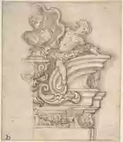 Free download Project for a Memorial with Volutes and Garland-bearing Putti Surrounding a Bust in a Shell Niche. free photo or picture to be edited with GIMP online image editor