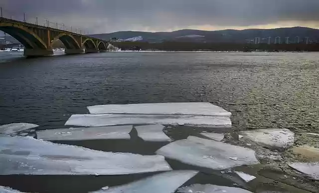 Free download river bridge ice sky sun winter free picture to be edited with GIMP free online image editor