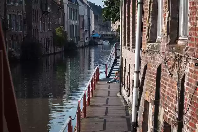 Free download river houses path woman walkway free picture to be edited with GIMP free online image editor