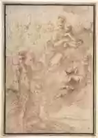 Free download Saint Michael the Archangel and Another Figure Recommending a Soul to the Virgin and Child in Heaven free photo or picture to be edited with GIMP online image editor