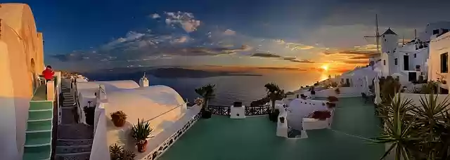 Free download santorin greece ia panorama sunset free picture to be edited with GIMP free online image editor