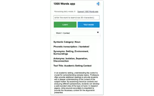 1000 Words  from Chrome web store to be run with OffiDocs Chromium online