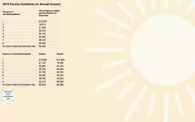 2019 Poverty Level Calculator Theme from Chrome web store to be run with OffiDocs Chromium online 2019 Poverty Level Calculator Theme from Chrome web store to be run with OffiDocs Chromium online
