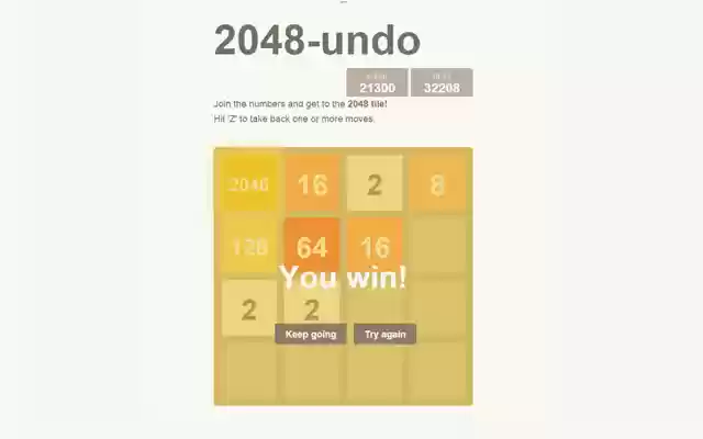 2048 with Undo  from Chrome web store to be run with OffiDocs Chromium online